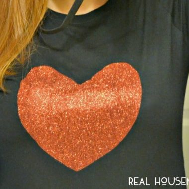Super Simple Valentines Day Shirt. Black shirt with red glitter heart