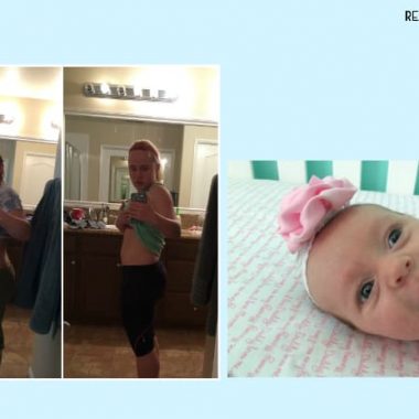 Post pregnancy pictures, "What I wish i knew" Two photos post regnancy, women in shorts showing belly. Additional photo of baby girl