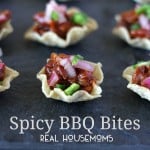 Spicy BBQ Bites. Chips filled with ground beef, bbq sauce, red onion, and jalapenos