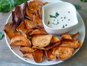 Sweet Potato Chips with Garlic Aioli | by Life Tastes Good