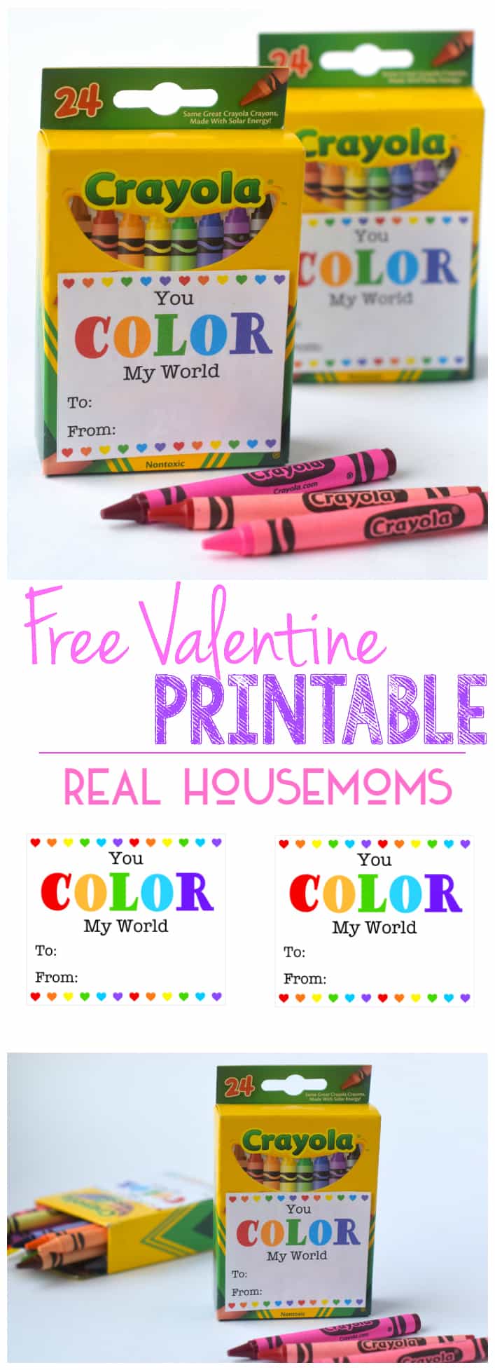 This super cute FREE PRINTABLE VALENTINE makes creating Valentine's for a class a snap! Some boxes of crayons, some scissors and you're done!