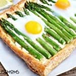 Asparagus Goat Cheese Tart Tender asparagus, tangy goat cheese, and baked eggs served on a crispy puff pastry