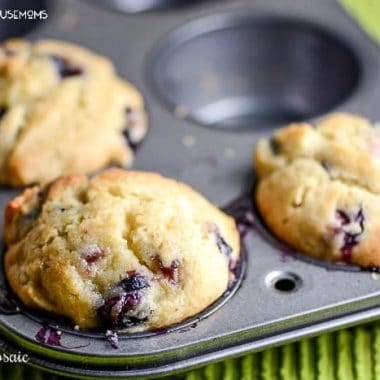 Light Gluten Free Blueberry Muffins. Displayed in a cupcake tray