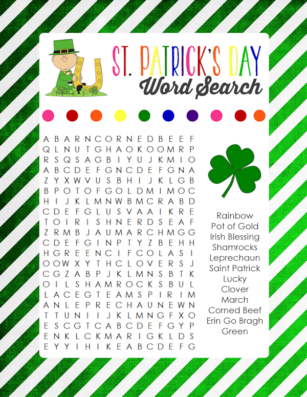 St Patrick s Day Word Search Real Housemoms