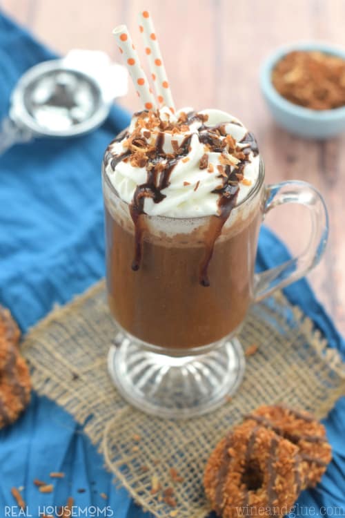 This Boozy Samoa Latte is your favorite cookie, your cup of coffee, and your cocktail all in one!