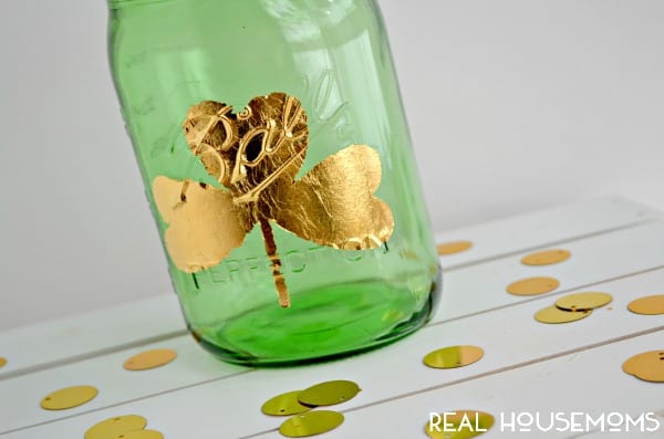 Gold Leaf Shamrock Mason Jar for St. Patrick's Day | Real Housemoms