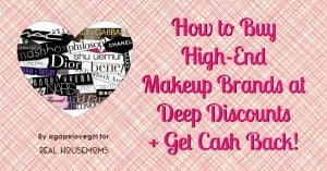pink graphic that reads "How to buy highend makeup at discount prices." with a heart a top of graphic