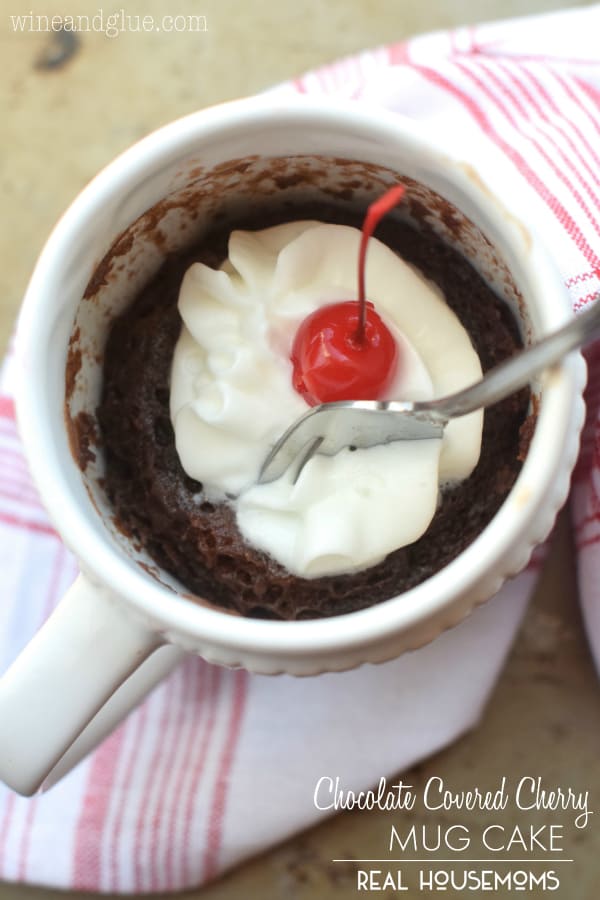 This Chocolate Covered Cherry Mug Cake is ready in under five minutes and is the perfect dessert for one!