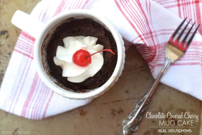 This Chocolate Covered Cherry Mug Cake is ready in under five minutes and is the perfect dessert for one!