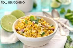 skinny mexican street corn. Served in a bowl with a side of Lime