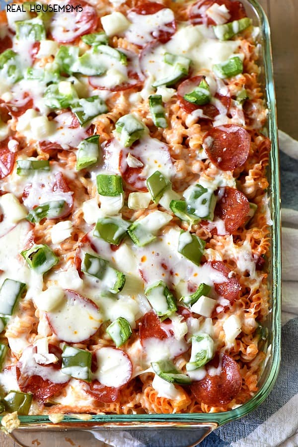 Pizza Pasta Bake is a family favorite! I make a double batch to freeze for later!