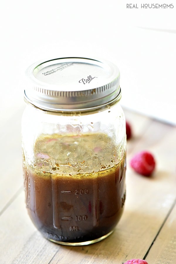 Raspberry Balsamic Vinaigrette is a simple salad dressing that is a go to for summer salads!