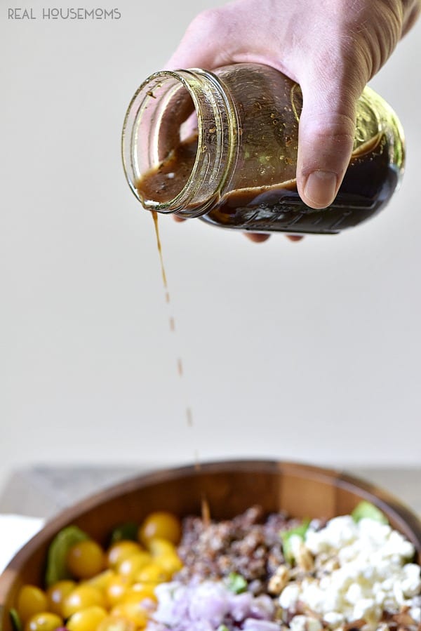 Raspberry Balsamic Vinaigrette is a simple salad dressing that is a go to for summer salads!