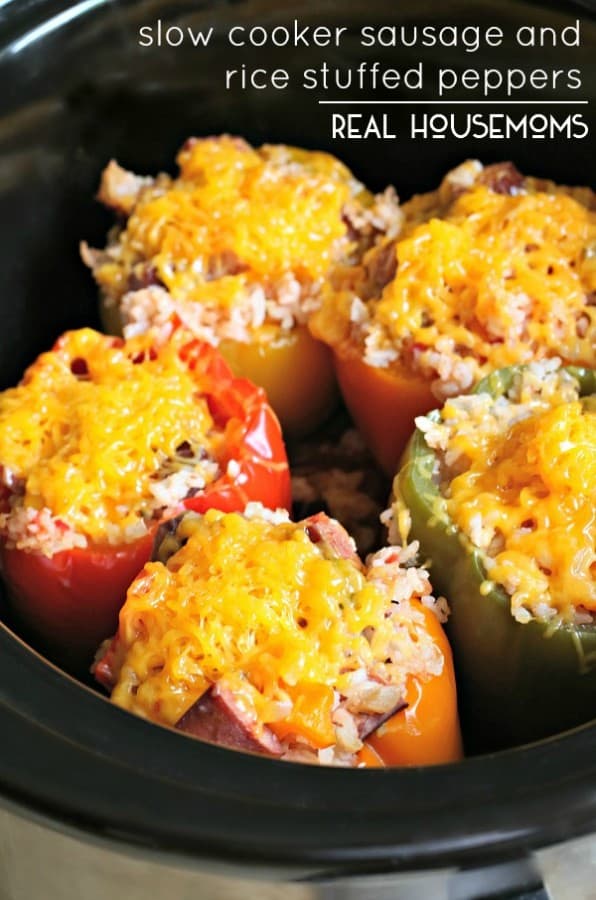 Slow Cooker Sausage and Rice Stuffed Peppers ⋆ Real Housemoms