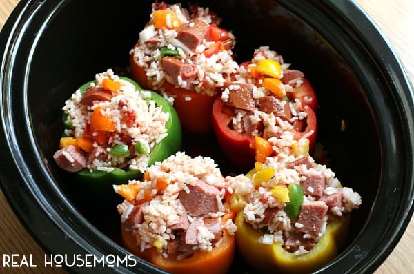 Slow Cooker Sausage and Rice Stuffed Peppers | Real Housemoms