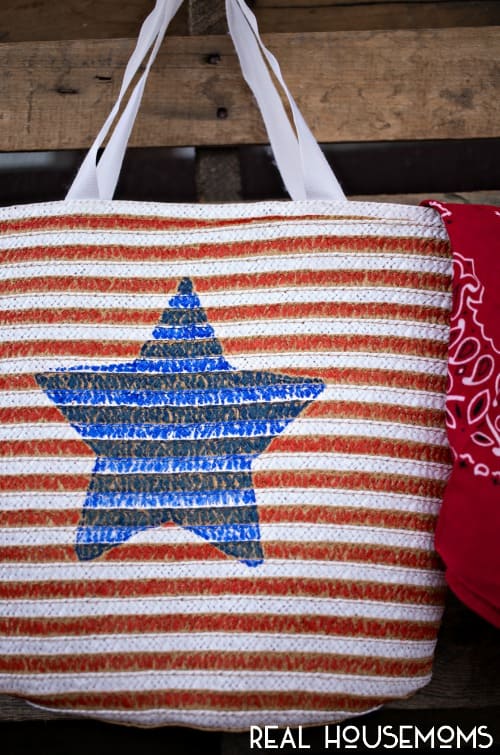 This Patriotic Painted Tote makes a great travel companion to all those summer parties!