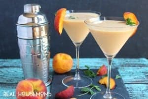 This PEACHES AND CREAM MARTINI is fun summer cocktail, perfect for sipping on the patio! This cocktail is cool, creamy and completely delicious!