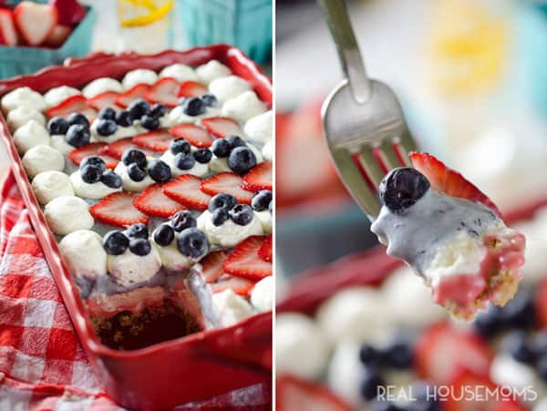 Red, White & Blue Berry Frozen Dessert is a patriotic no-bake dessert that you can throw in your freezer and enjoy on a hot summer day!