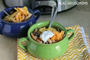 Slow Cooker Chicken Taco Soup is a dump and go soup recipe that can be made decadent or healthy with the toppings!