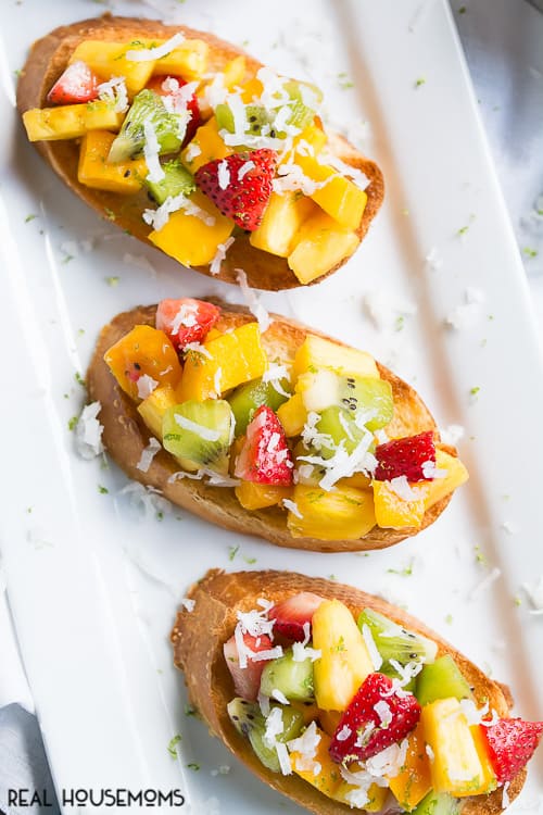 Topical Bruschetta is a refreshing fruity twist on the classic bruschetta and takes just minutes to throw together!