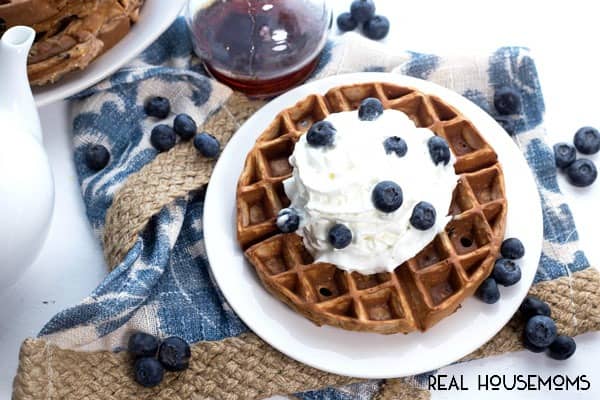 Classic blueberry waffles with a protein boost twist! These Blueberry Vanilla Protein Waffles are the perfect way to start a day!