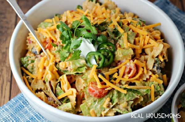 Creamy Taco Pasta Salad has all your favorite Mexican food flavors in an easy to serve pasta salad!