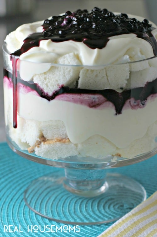 "Wow" your guests this summer with a Lemon Blueberry Greek Yogurt Trifle, a quick and easy no-bake dessert!