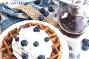 Classic blueberry waffles with a protein boost twist! These Blueberry Vanilla Protein Waffles are the perfect way to start a day!