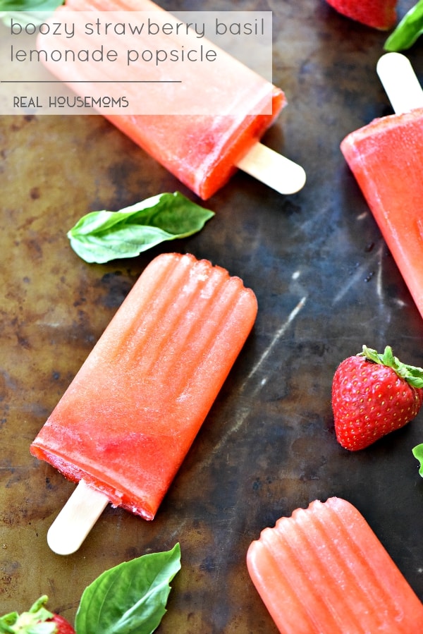 Boozy Strawberry Basil Lemonade Popsicles are crazy awesome out of this world good!!!  I love to let them melt in my summer cocktails too! 