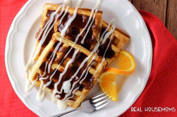 Cinnamon Roll Waffles are two favorite breakfast foods merged into one!