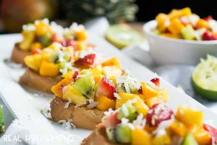 Topical Bruschetta is a refreshing fruity twist on the classic bruschetta and takes just minutes to throw together!