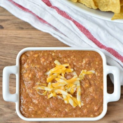 3 Ingredient Crock Pot Bean Dip is my go to football appetizer! It's crazy popular with my crowd!