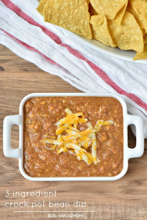 3 Ingredient Crock Pot Bean Dip is my go to football appetizer! It's crazy popular with my crowd! 