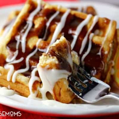 Cinnamon Roll Waffles are two favorite breakfast foods merged into one!