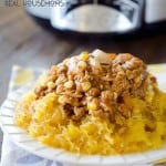 This Healthy Crock Pot Taco Spaghetti Squash is a wholesome and easy main dish perfect for a busy Meatless Monday weeknight dinner!
