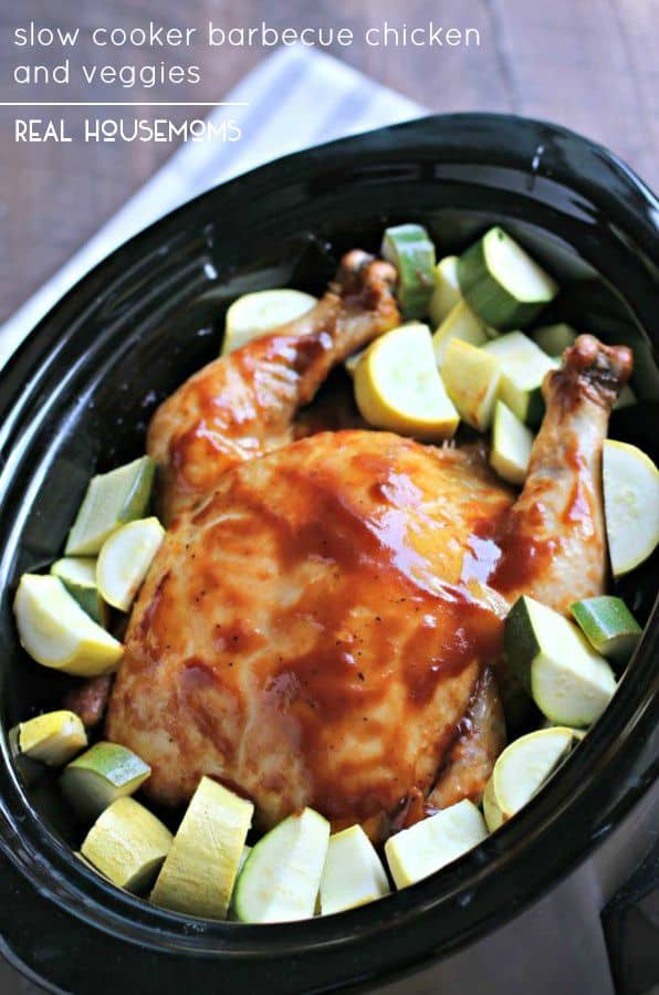 Make this complete Slow Cooker Barbecue Chicken and Veggies meal without heating your kitchen!