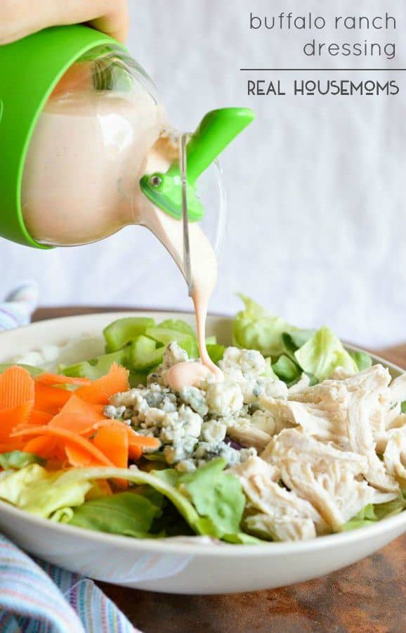All of the great flavors of buffalo chicken wings in the form of a healthy salad! Make this homemade Buffalo Ranch Dressing to add a kick to any boring salad!