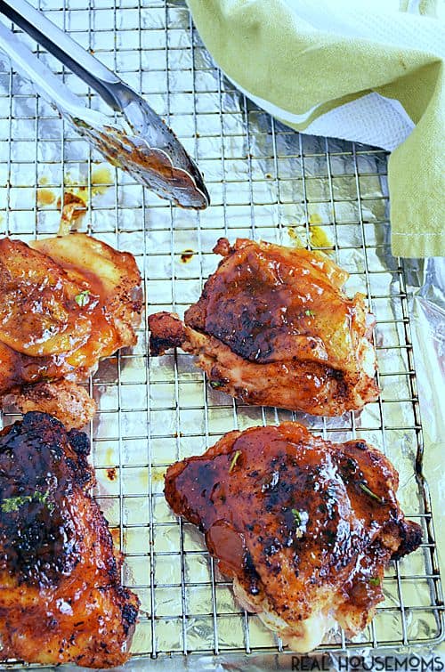 Chili Rubbed Chicken with Apricot Glaze combines spicy rubbed chicken thighs with a fruity, sweet glaze to create a deliciously balanced barbecued chicken you'll want to eat again and again!