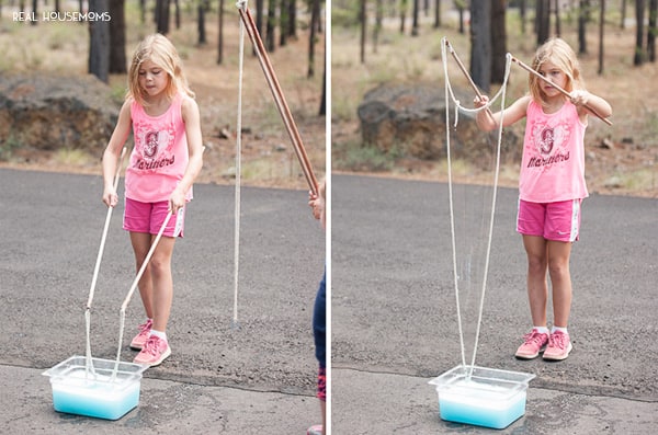 I'll tell you How to Make GIANT Bubbles with your own homemade bubble wands and solution so that kids and adults alike can enjoy immeasurable outdoor fun!