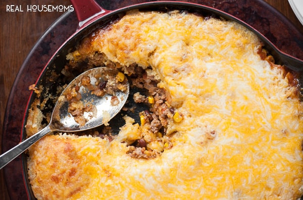 This cheesy Skillet Turkey Cornbread Casserole with salsa, black beans, and corn is the perfect family dinner for those busy weekday nights.