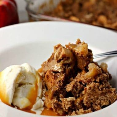 Add a scoop of vanilla ice cream and some salted caramel syrup to this 3-Ingredient Apple Spice Dump Cake for a treat that can't be beat!