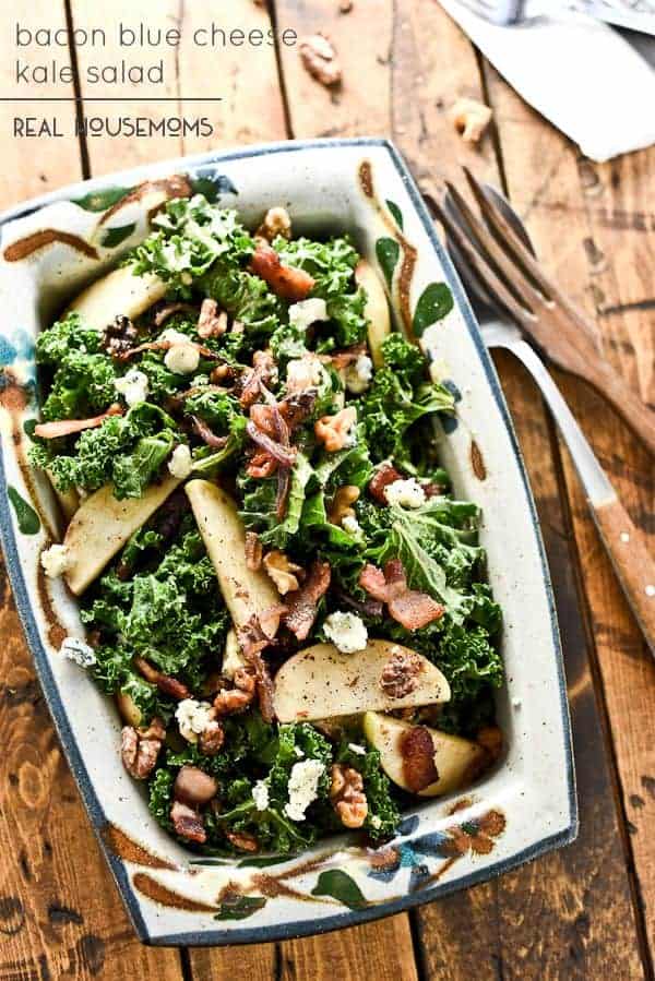 This Bacon Blue Cheese Kale Salad is easy to make and sure to be a hit with your whole family!