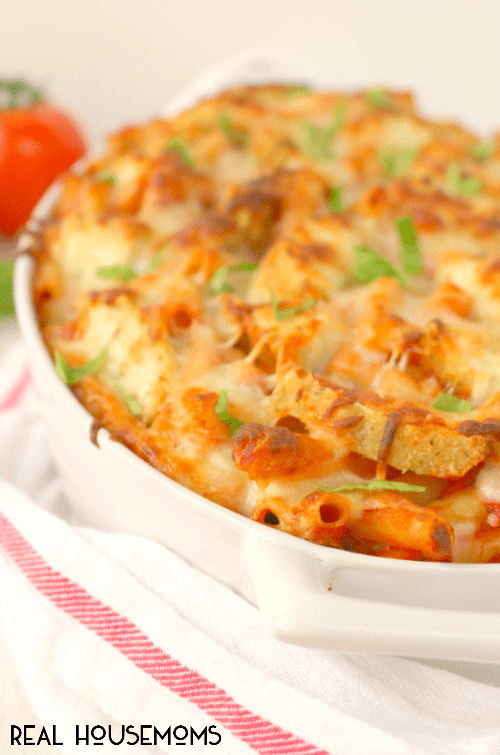 If you're a pasta fan, you're gonna love this Chicken Parmesan Baked Ziti! It comes together quickly and easily with just a few simple ingredients. 