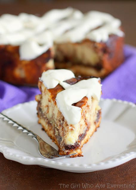 Cinnamon Roll Cheesecake - The Girl Who Ate Everything