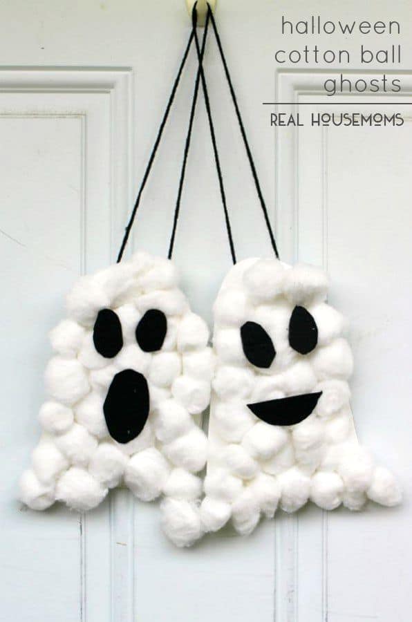 Halloween Cotton Ball Ghosts are an easy and fun project to get little ones excited for Halloween!