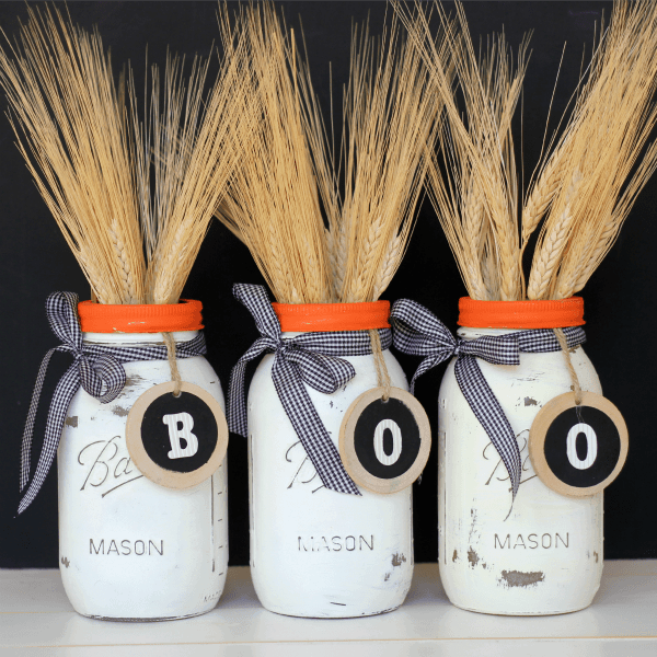 If you're looking for a quick and easy Halloween centerpiece idea or simply a little festive decor for your mantel, these Halloween Mason Jar Vases are it!