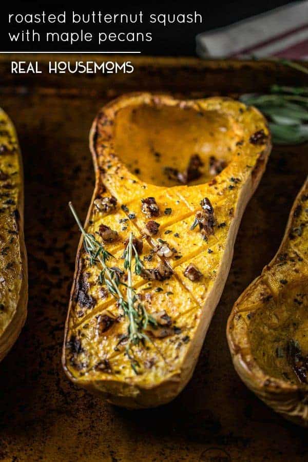 All the flavors of fall in one easy side dish. There's no guilt eating roasted butternut squash with maple pecans because butternut squash is a superfood!