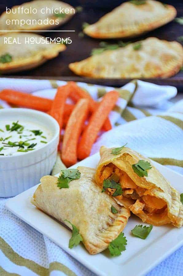 Buffalo Chicken Empanadas have all the familiar spicy flavors of Buffalo wings tucked inside a flaky pastry and baked to crisp deliciousness!