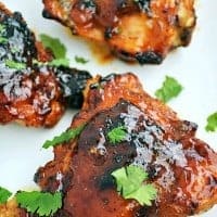 Chili Rubbed Chicken with Apricot Glaze combines spicy rubbed chicken thighs with a fruity, sweet glaze to create a deliciously balanced barbecued chicken you'll want to eat again and again!