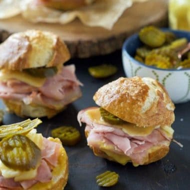 Gruyere, Jalapeño and Ham Sandwiches on Pretzel Bread are sure to be the star of your game day spread!